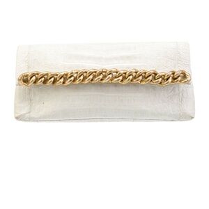 Nancy Gonzalez White Crocodile Clutch with Gold Chain Detail